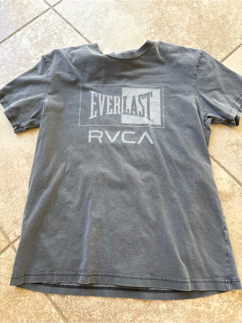 RVCA Faded Gray Graphic Tee with Everlast Logo